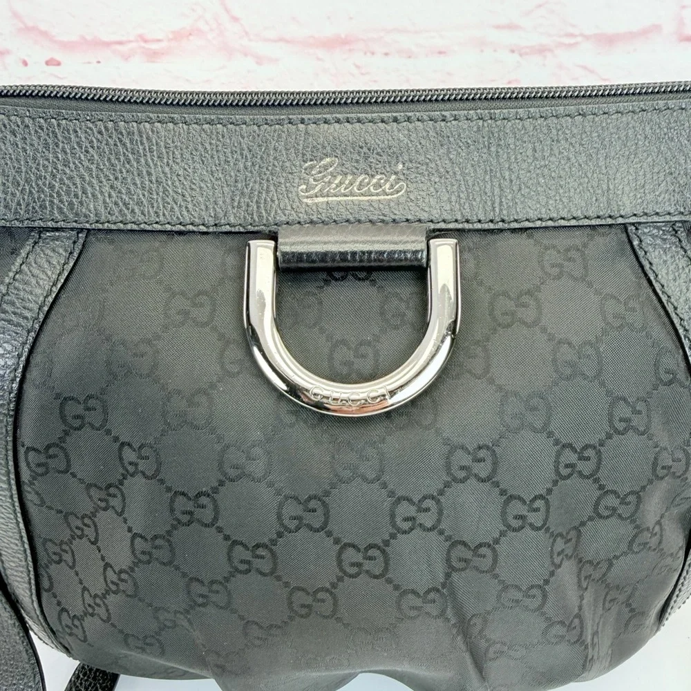 Gucci Abbey D Ring Black GG Canvas Crossbody Bag